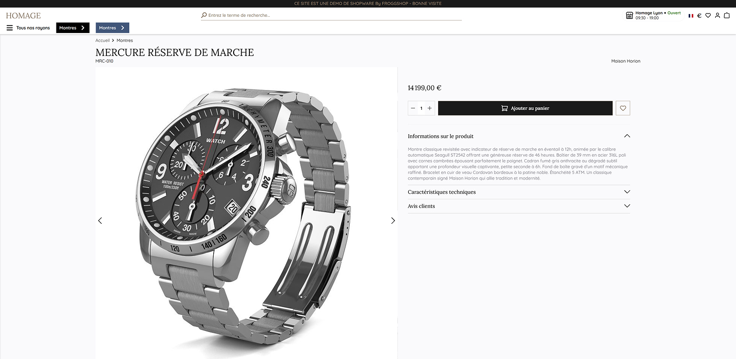 Fiche produit de notre démo Froggshop