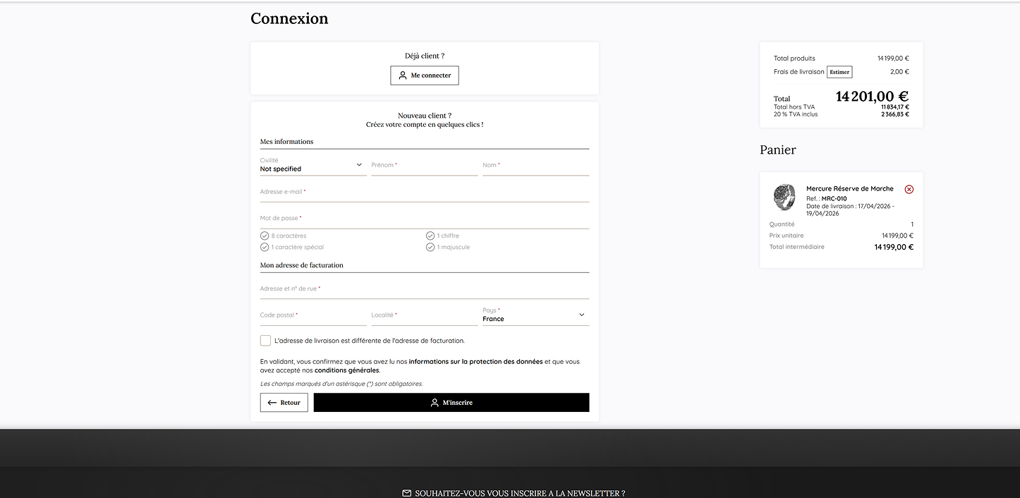 Page de connexion de notre démo Froggshop